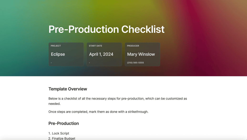 Video Production Checklist Template Assemble
